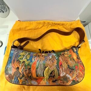Icon Hand-Painted Hobo Shoulder Bag - Brown Leather Strap